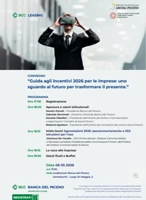 Domani a Centobuchi “Guida agli incentivi 2026 per le imprese”