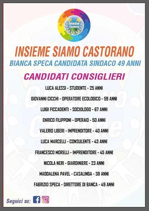 Lista Consiglieri Obbiettivo Comune di Bianca Speca comunali Castorano 2024