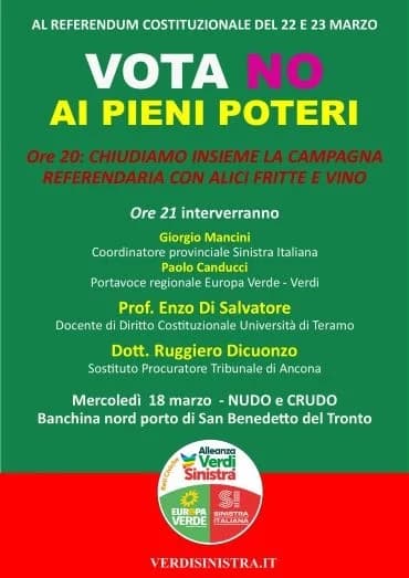 Chiusura della Campagna Referendaria per il NO con Alleanza Verdi e Sinistra